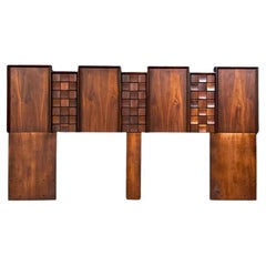 King Size Mid-Century Modern Brutalist Walnut Headboard