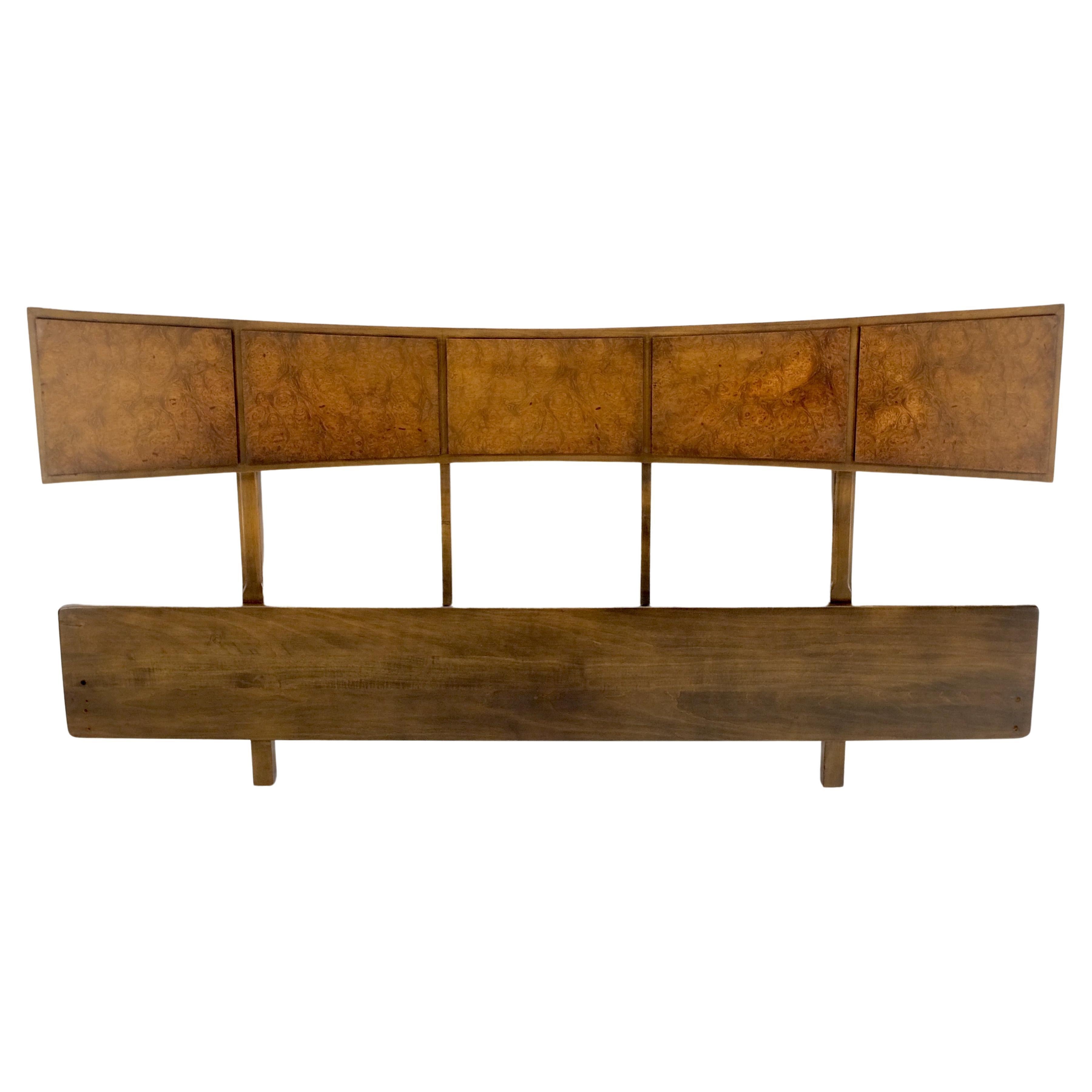 Lacquered King Size Mid-Century Modern Butterfly Bow Shape Burl Wood Headboard Bed Mint! For Sale
