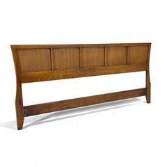 King Size Mid-Century Modern Headboard Walnut and Cane