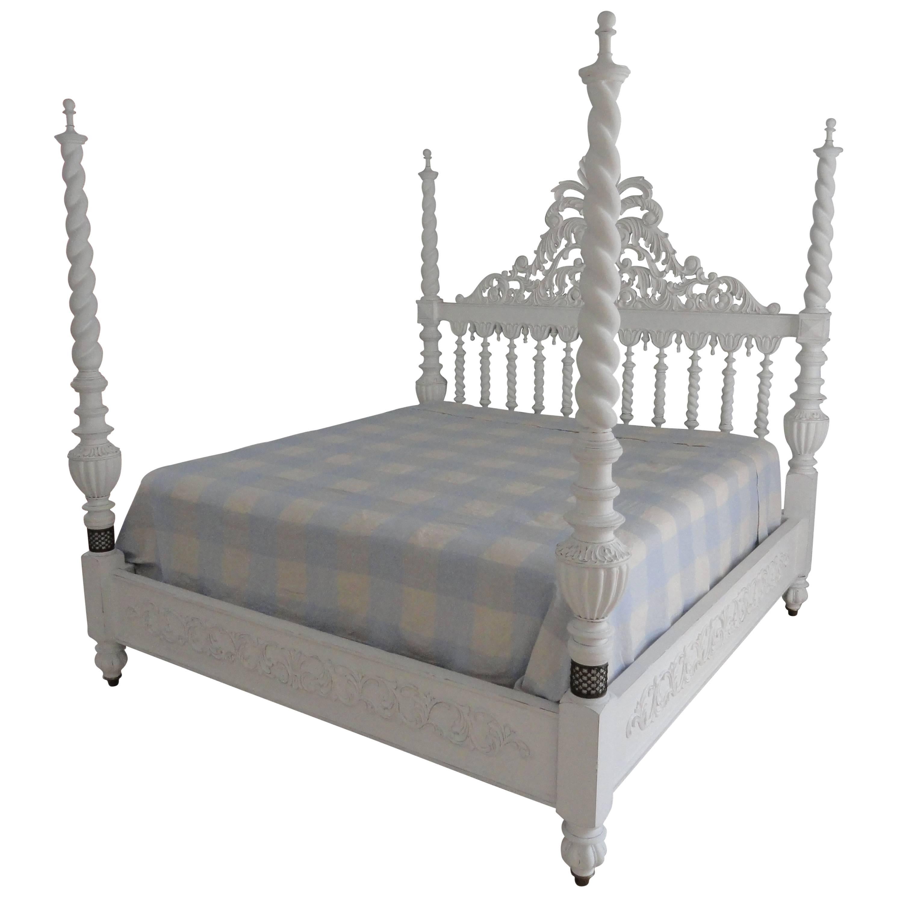 King-Size Plantation Style Wood Bed For Sale