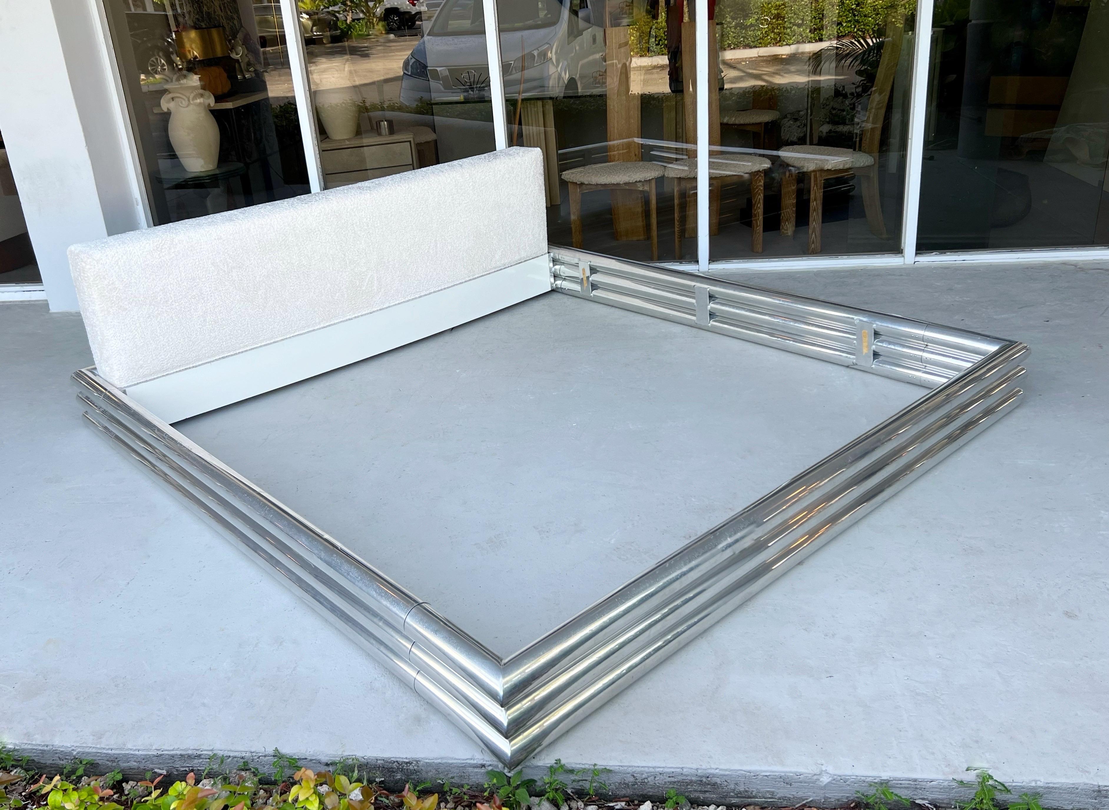 American King Size Polished Metal Bed Frame 1970s For Sale