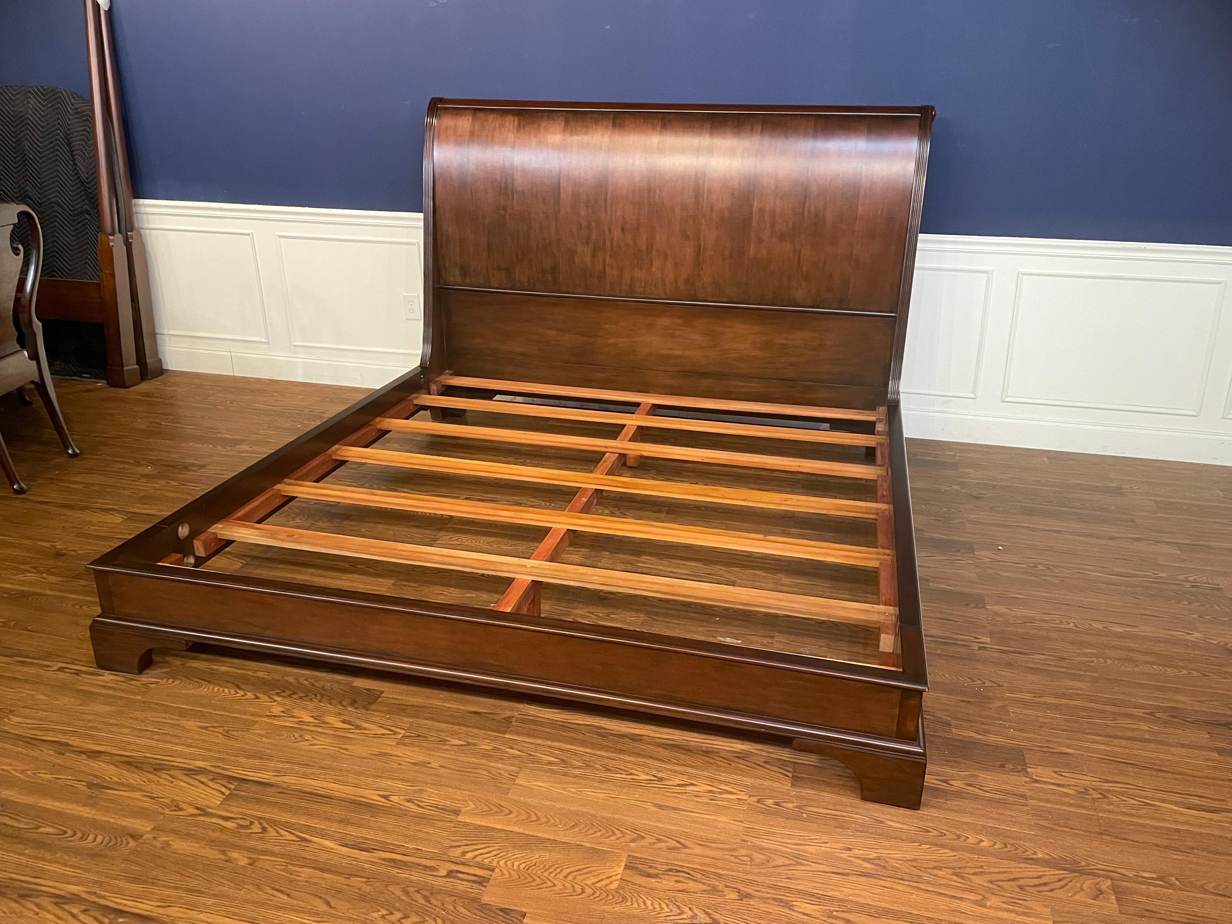 King Size Sleigh Bed with Low Footboard by Leighton Hall - Showroom Sample In Good Condition For Sale In Suwanee, GA
