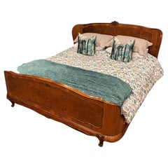 King Size / Small Super King Italian Walnut Bed with Curved Head & Foot End