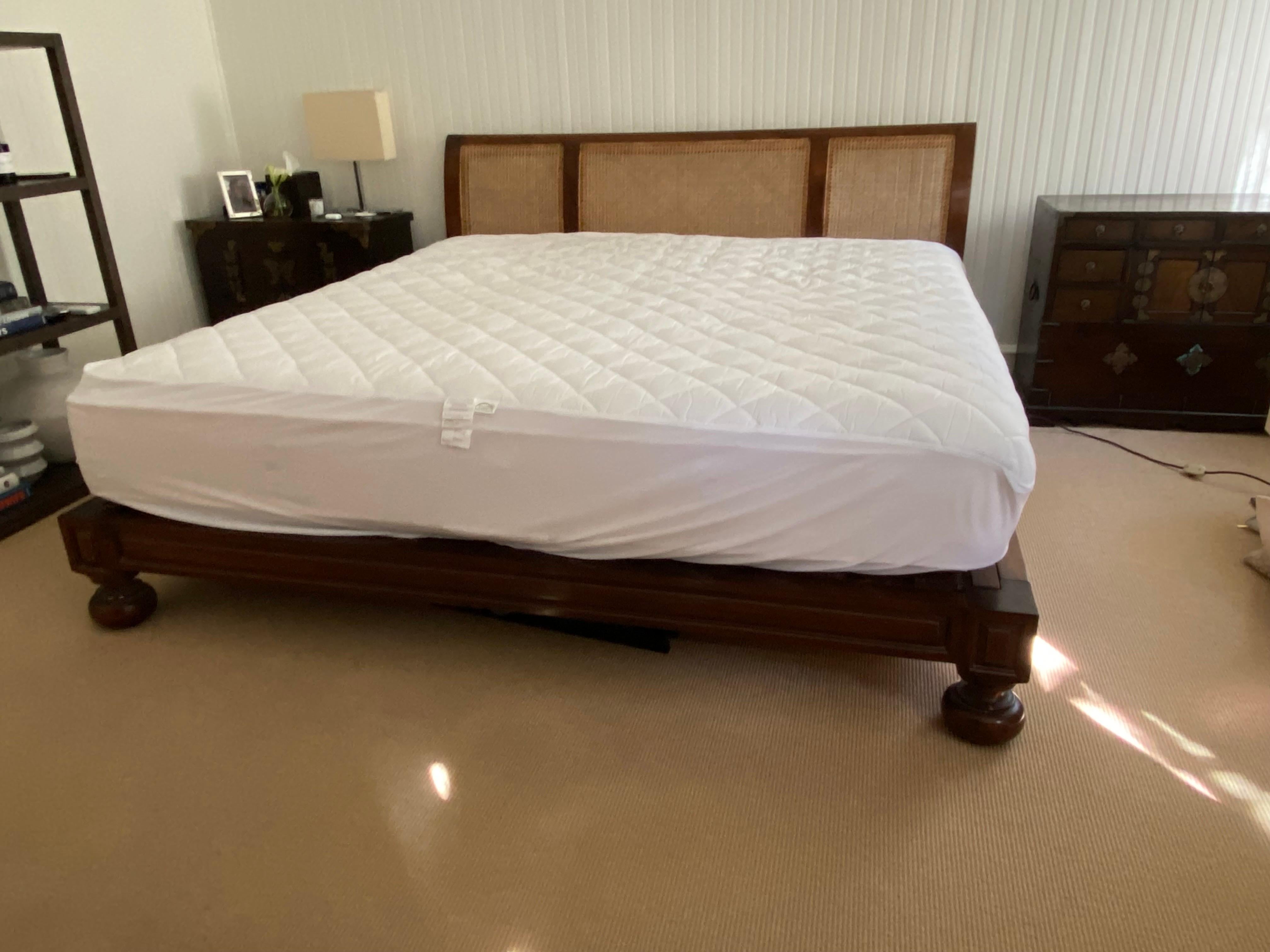 King Size Teak & Caned Back Bed Frame by British Khaki In Good Condition For Sale In Southampton, NY