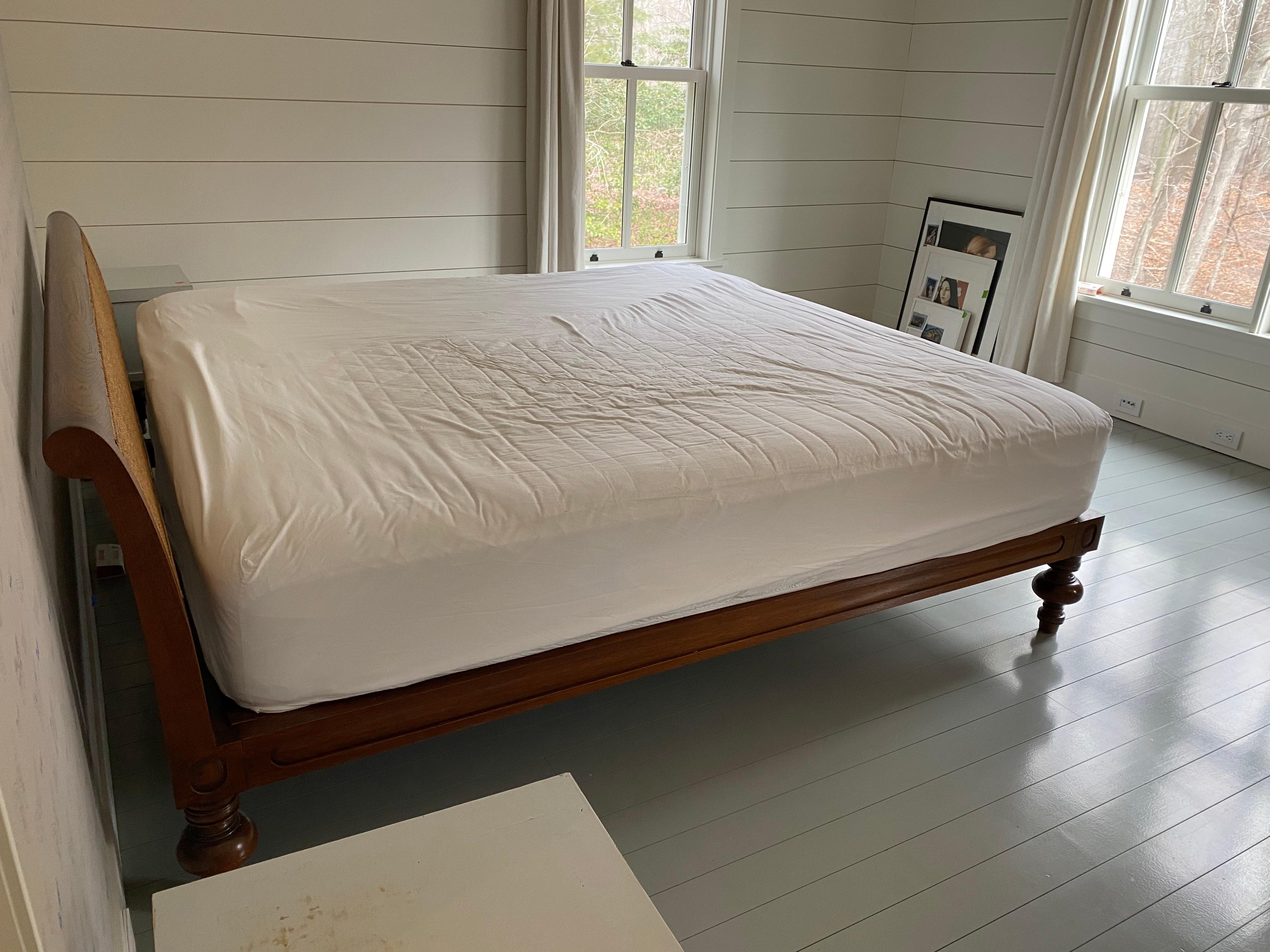 King Size Teak & Caned Bed Frame by British Khaki In Good Condition In Southampton, NY