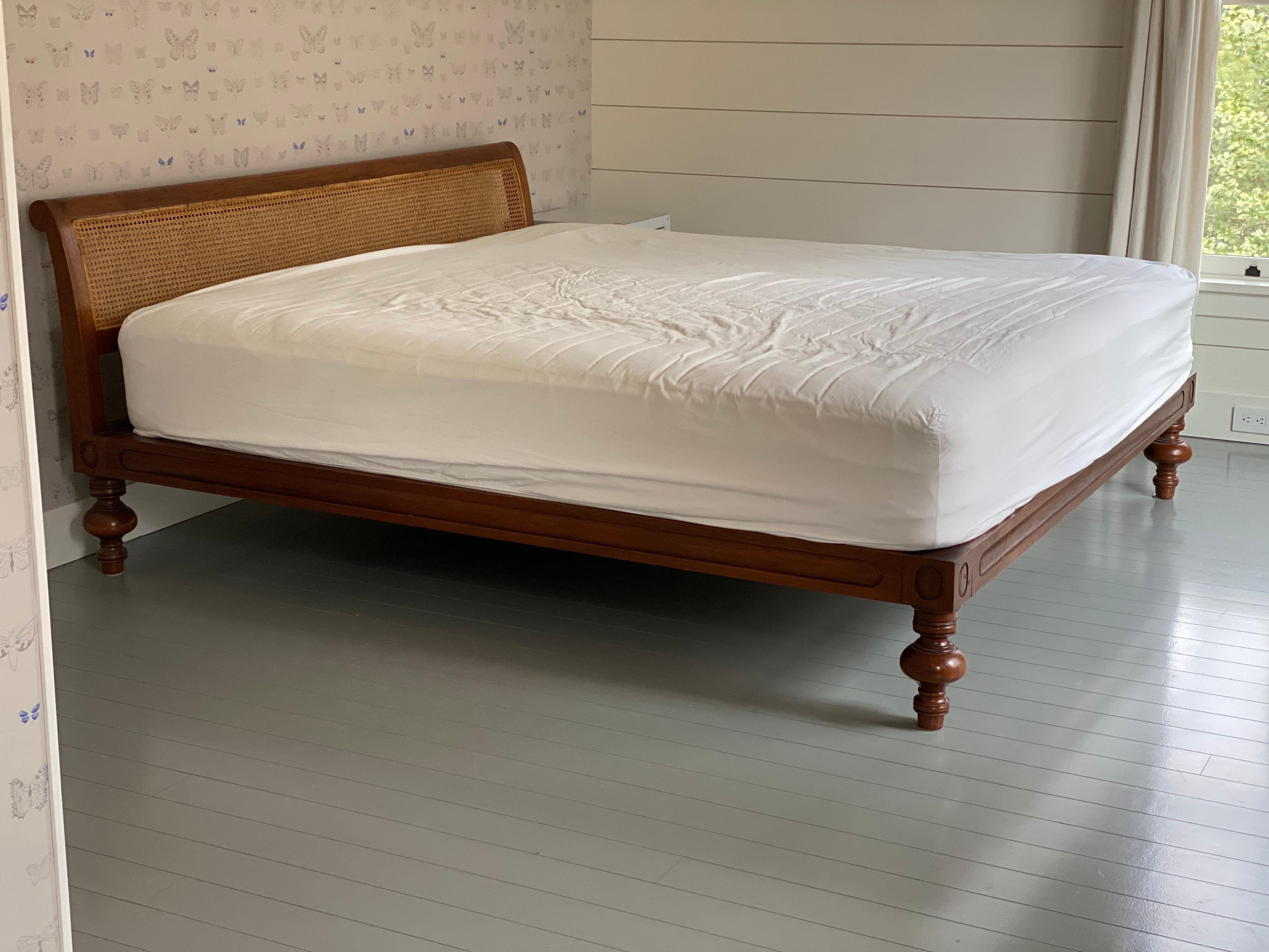 20th Century King Size Teak & Caned Bed Frame by British Khaki