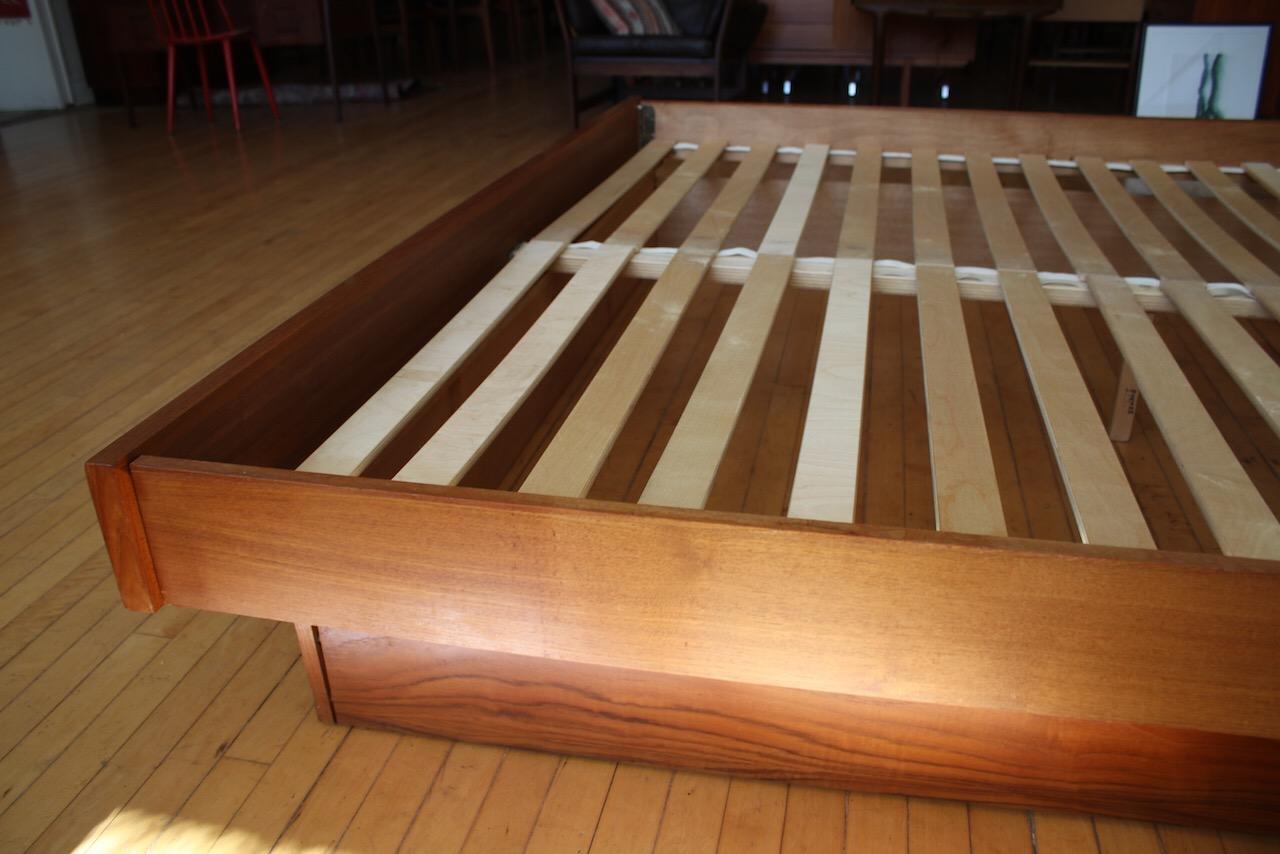 King Size Teak Danish Modern Platform Bed with Floating Nightstands 5