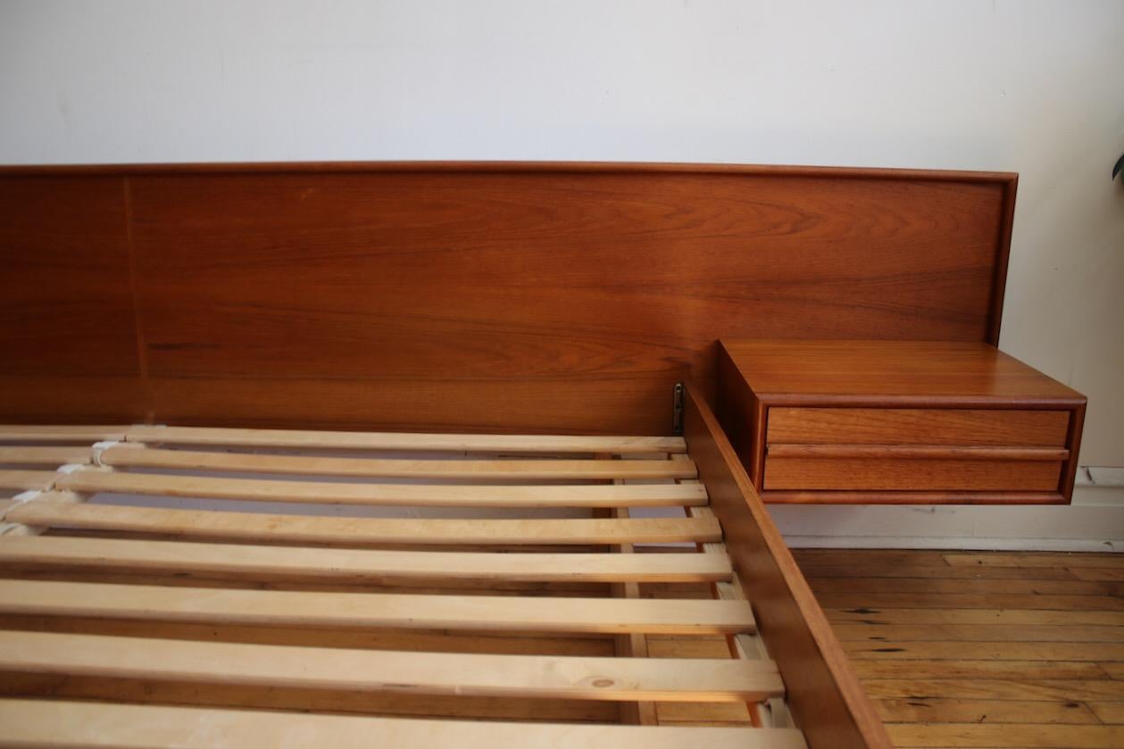 Scandinavian Modern King Size Teak Danish Modern Platform Bed with Floating Nightstands