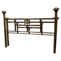 King Size Retro Brass Bed Frame With Large Decorative Medallion Accent 1960s