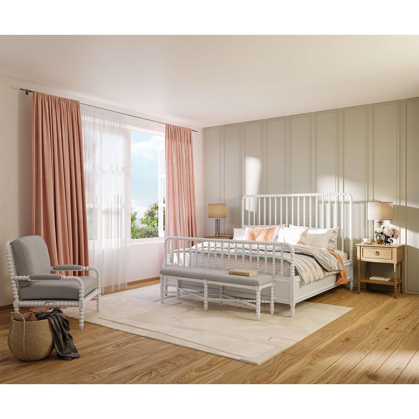 Contemporary King Size White Spindle Bed Frame For Sale