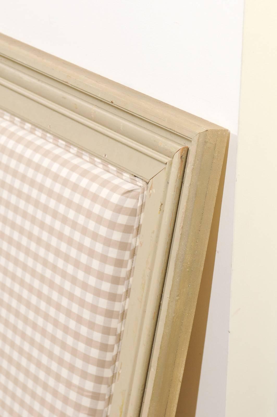 Contemporary King-Size Wood and Plaid Fabric Headboard Made of Antique French Door Molding