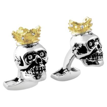 King Skull Cufflinks in Sterling Silver For Sale