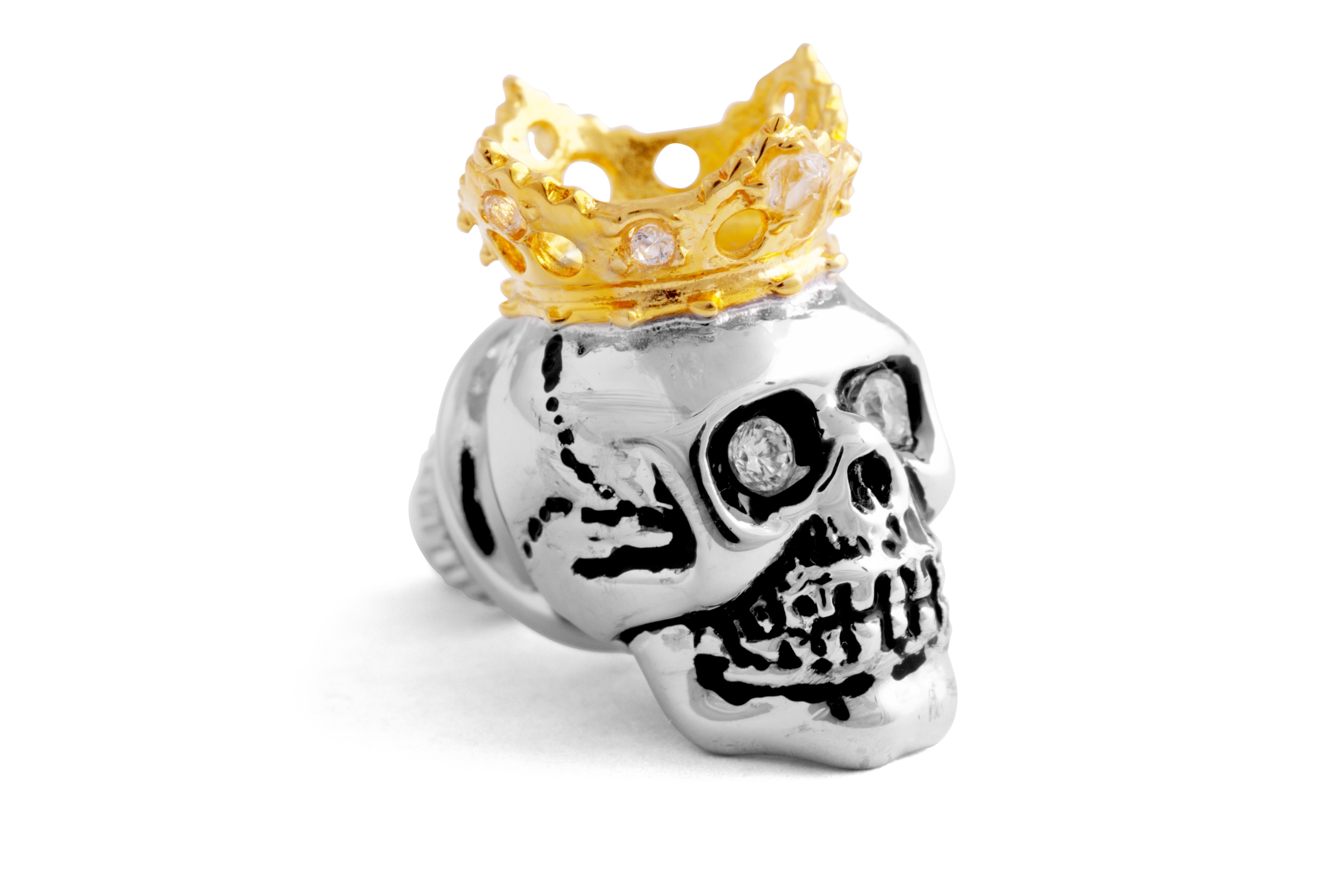 Tateossian King Skull Pin With Gold Crown In New Condition In Fulham business exchange, London