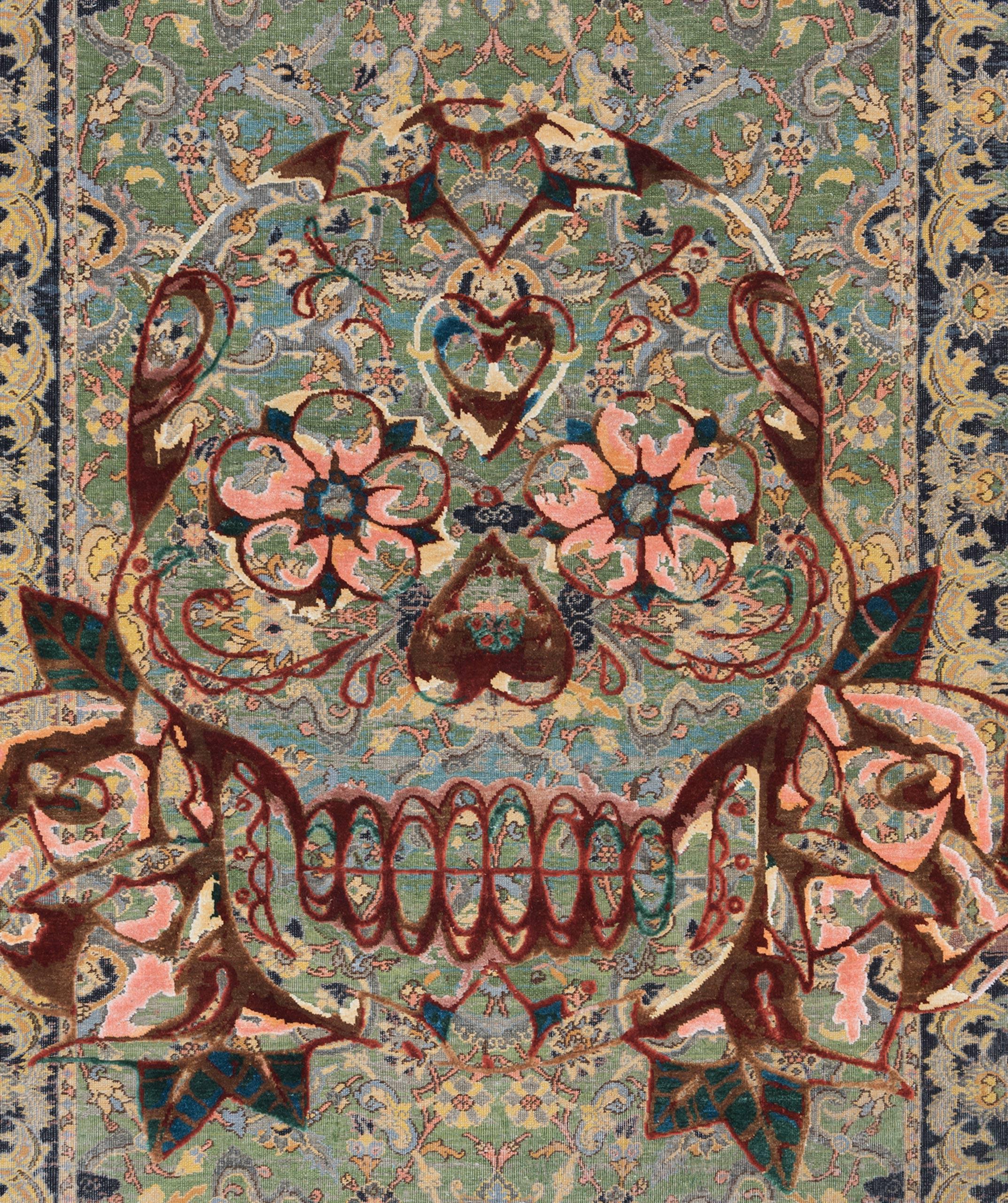 A true masterpiece of historical elegance fused with contemporary artistry, the Limited Edition King Umberto Skull Polonaise Rug by Knots Rugs reimagines one of the most celebrated 17th-century carpet designs. Inspired by an original Polonaise