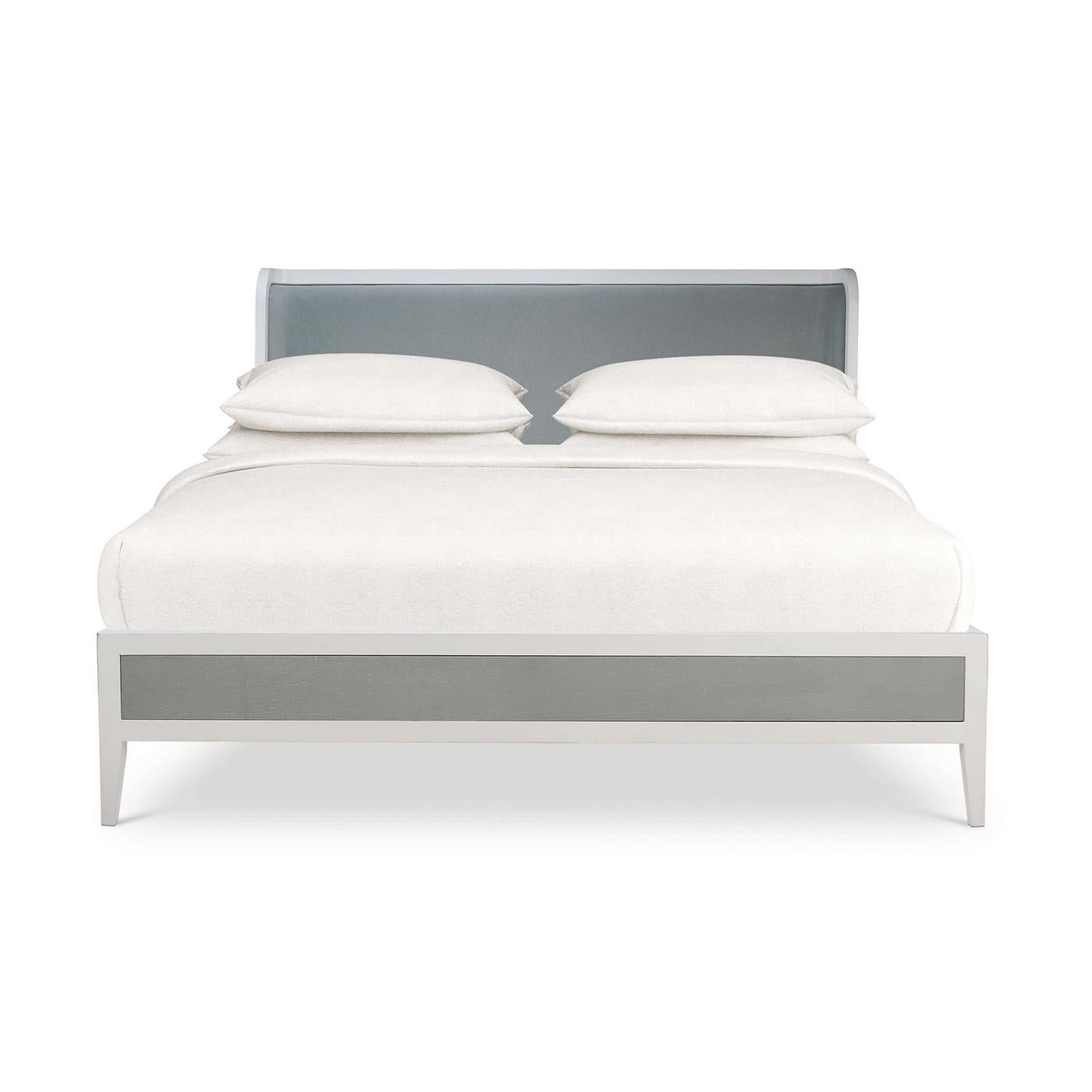 This exquisite bedframe combines luxurious materials with a sleek design, making it a standout piece in any contemporary bedroom.

The sturdy frame features a pristine true white finish, adding a clean and sophisticated look to your space. The