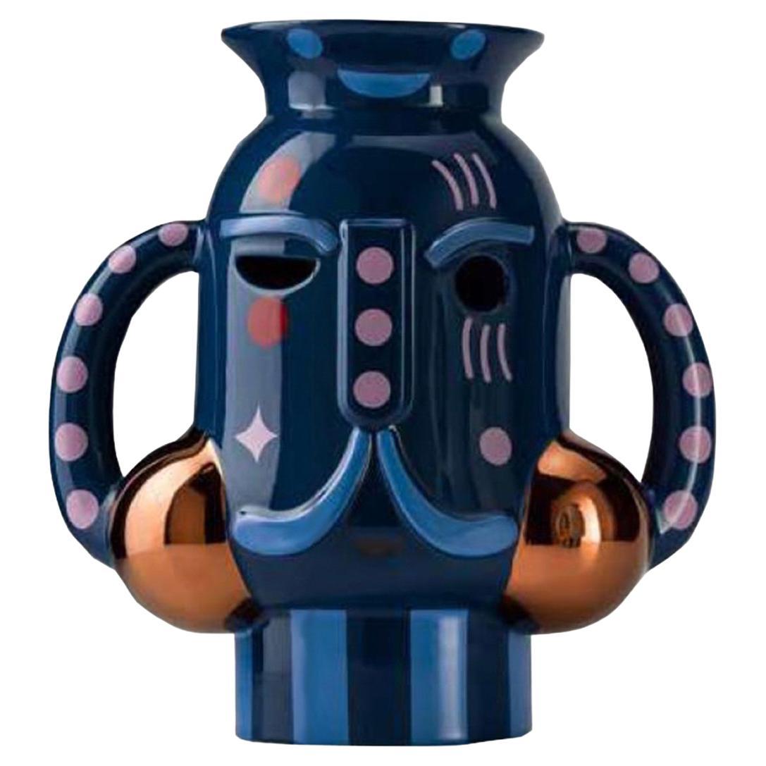 King Vase Glossy Peacock Blue with Graphic Baile by Bosa