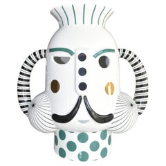 King Vase Glossy White With Green And Gold Graphic By Bosa
