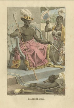 Kingdom of Dahomey (Benin) Figures – Antique Hand-Colored Engraving (c.1810)