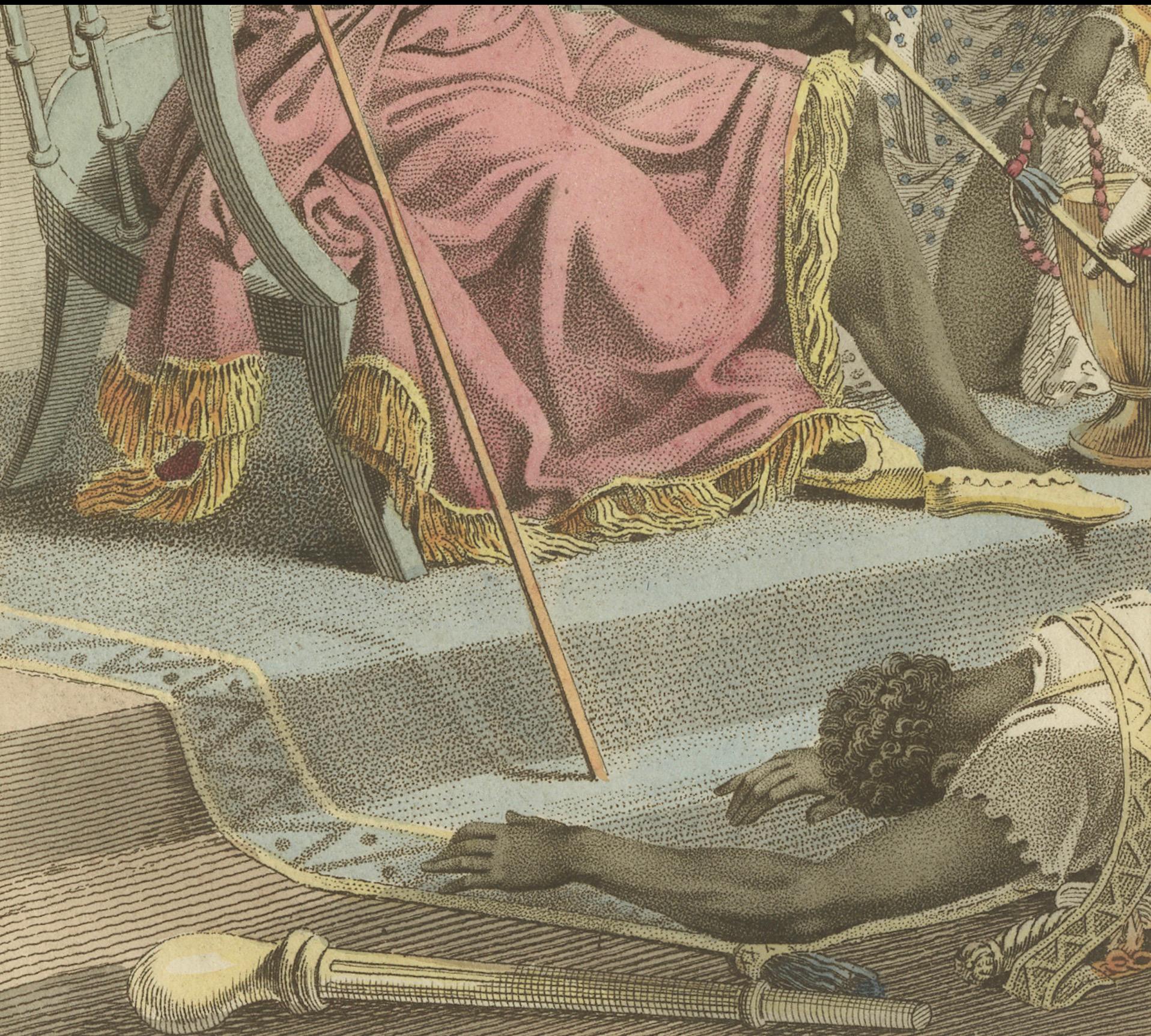 Königreich Dahomey (Benin) Figuren - Antiker handkolorierter Kupferstich (um 1810) (19. Jahrhundert) im Angebot