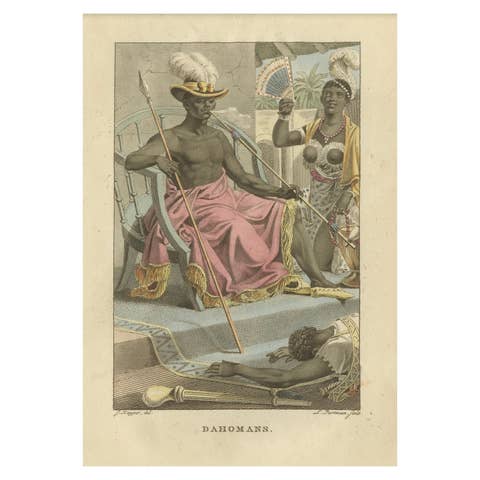 Kingdom of Dahomey (Benin) Figures – Antique Hand-Colored Engraving (c.1810)