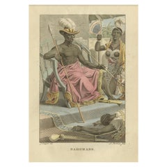 Figures du royaume du Dahomey (Bénin) - Gravure ancienne coloriée à la main (c.1810)