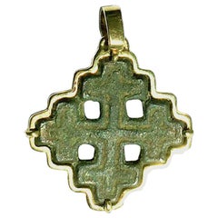 Antique Kingdom of Jerusalem Bronze Cross Gold Pendant Ancient Byzantine Crusader 1280AD