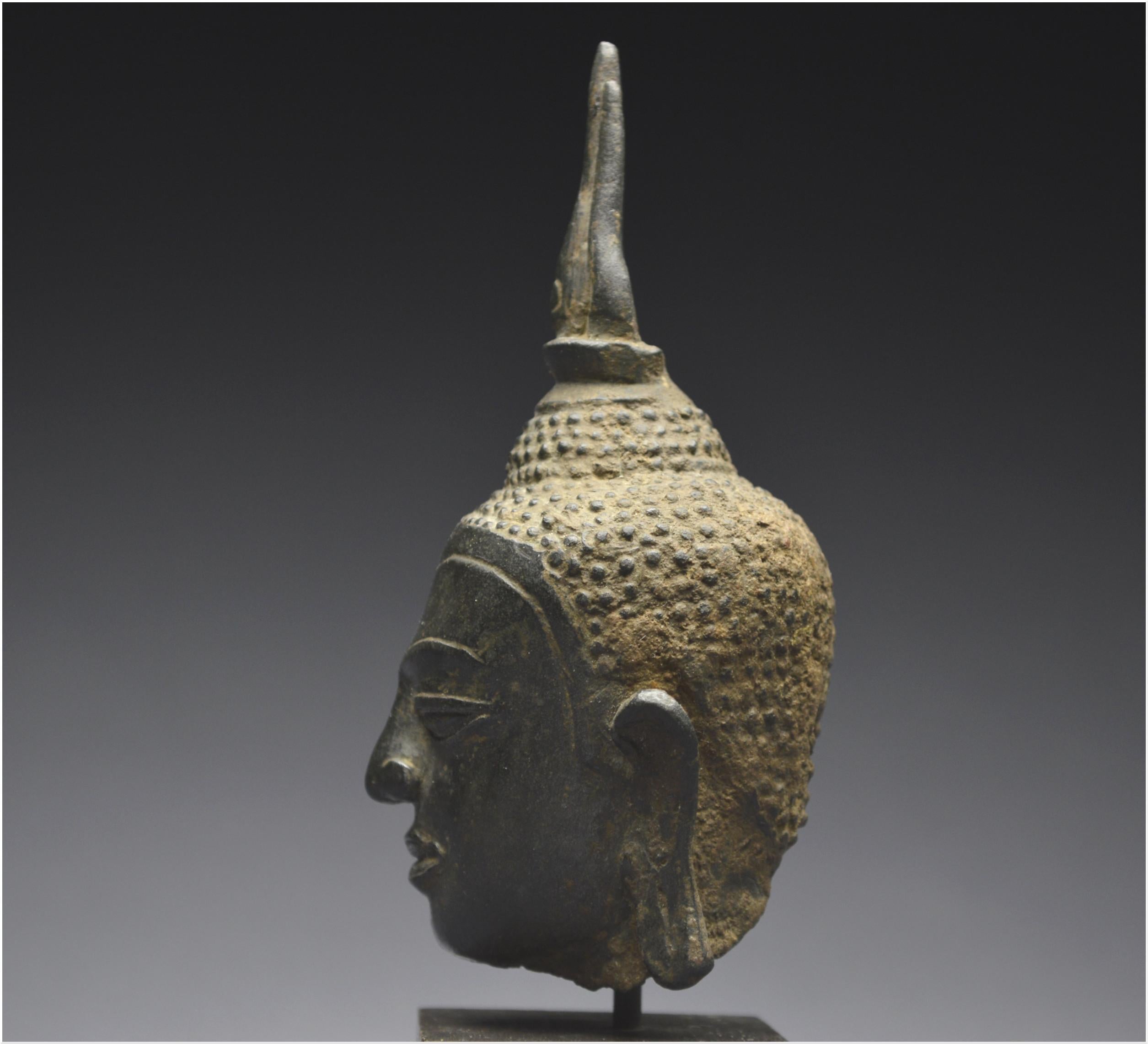 Kingdom of Siam, 14th - 15th century, U-Thong style, Small bronze Buddha head  4