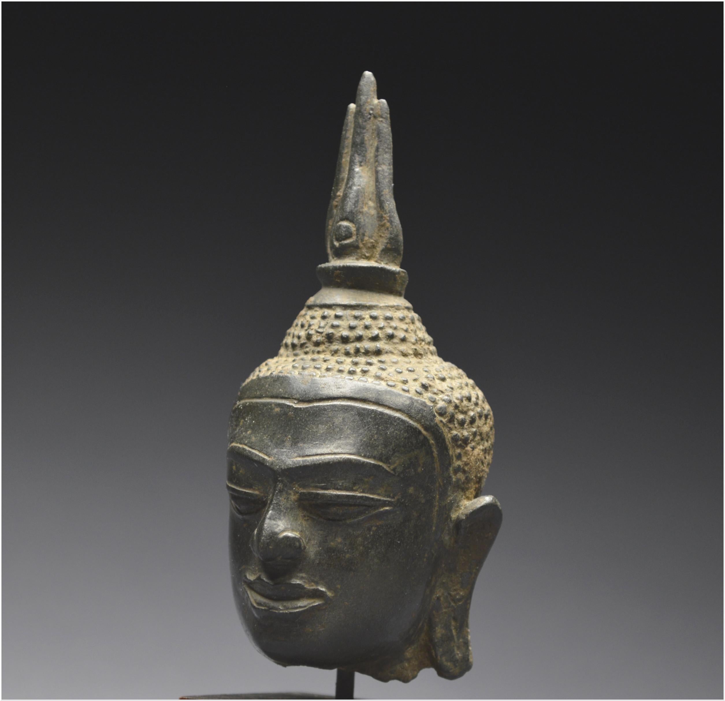 Kingdom of Siam, 14th - 15th century, U-Thong style, Small bronze Buddha head  6