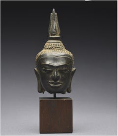 Kingdom of Siam, 14th - 15th century, U-Thong style, Small bronze Buddha head