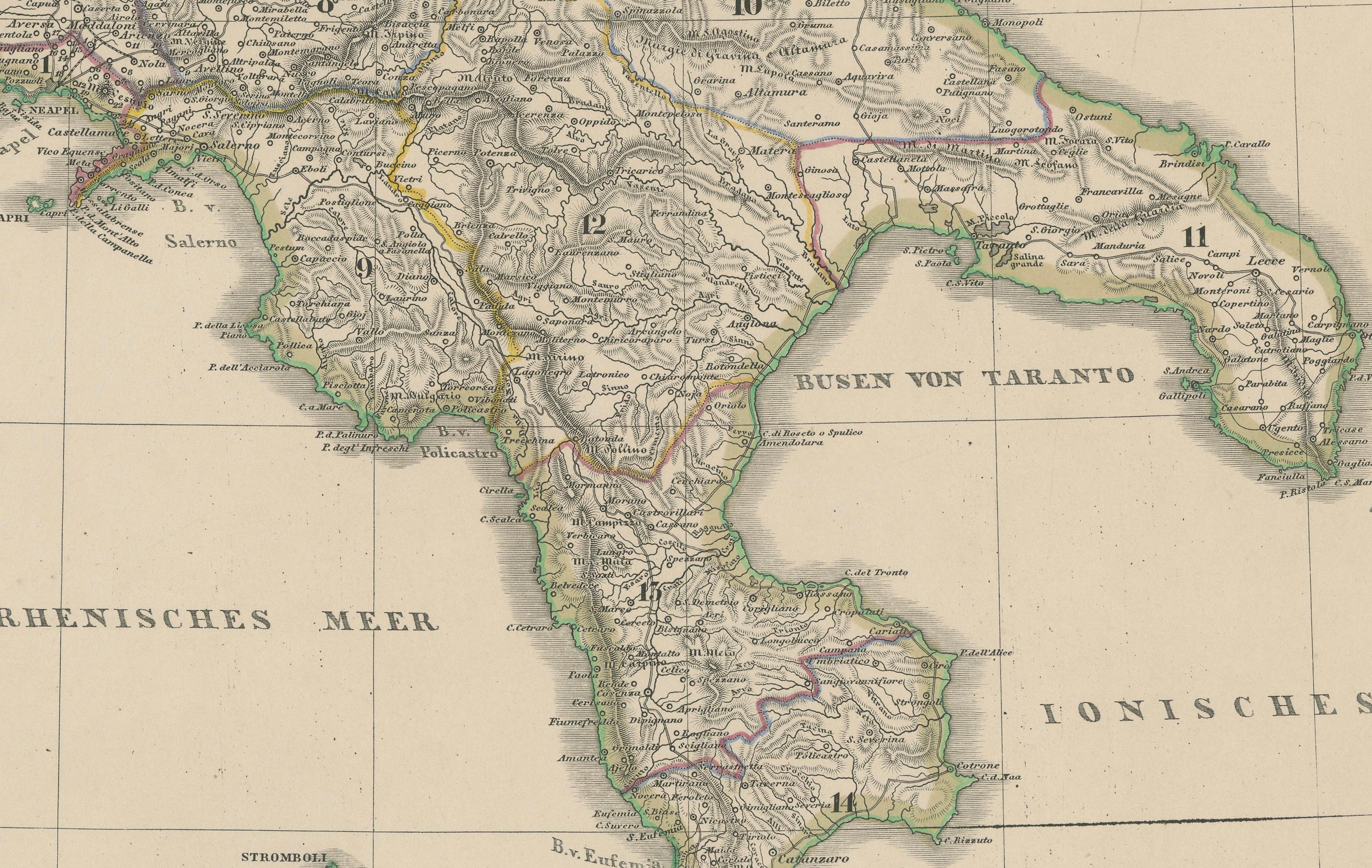 Carte du Royaume des Deux Siciles - Italie du Sud et Sicile 1857

Cette estampe ancienne détaillée représente le 