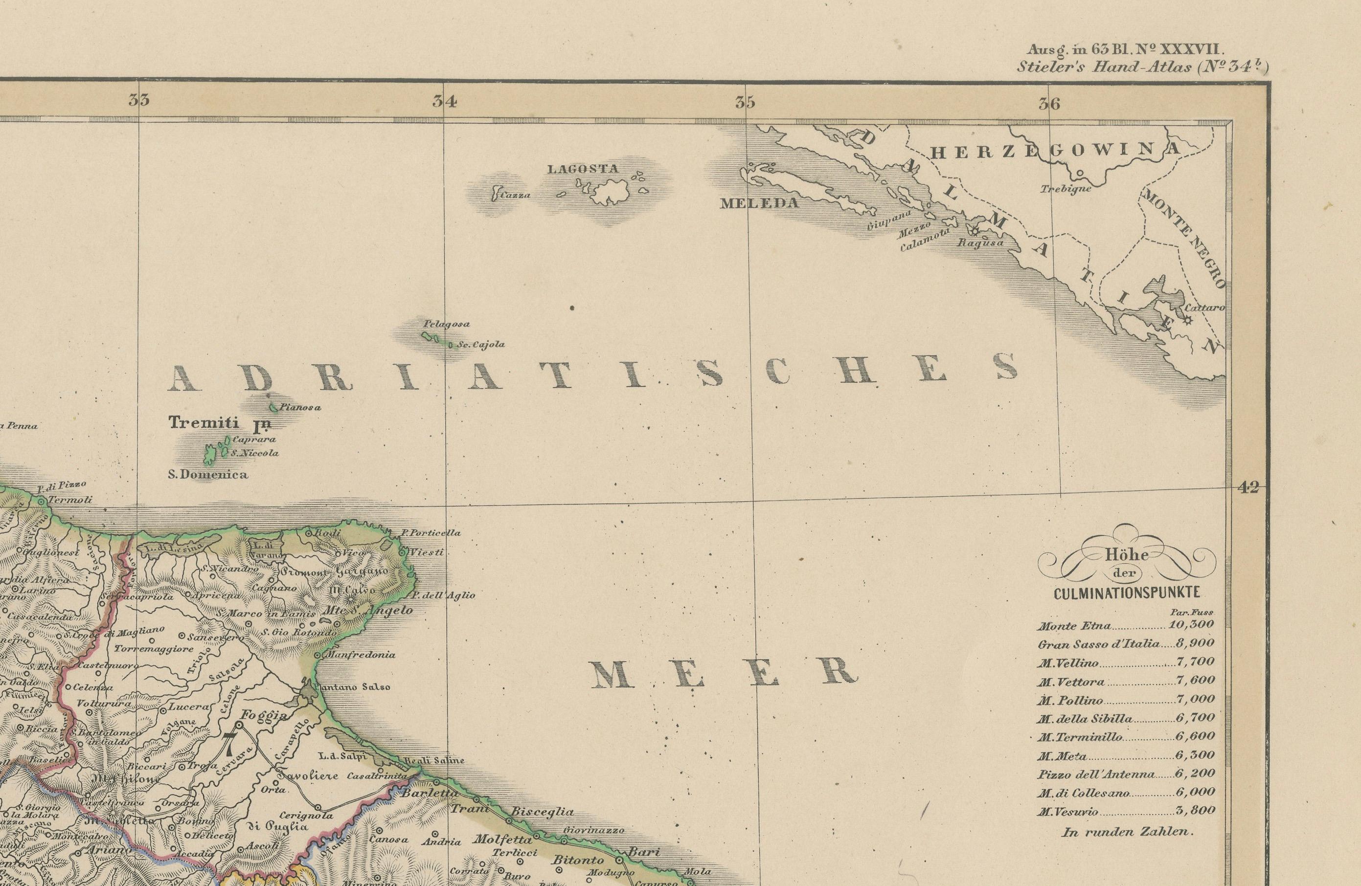 Allemand Carte du Royaume des Deux Siciles - Italie du Sud et Sicile 1857 en vente