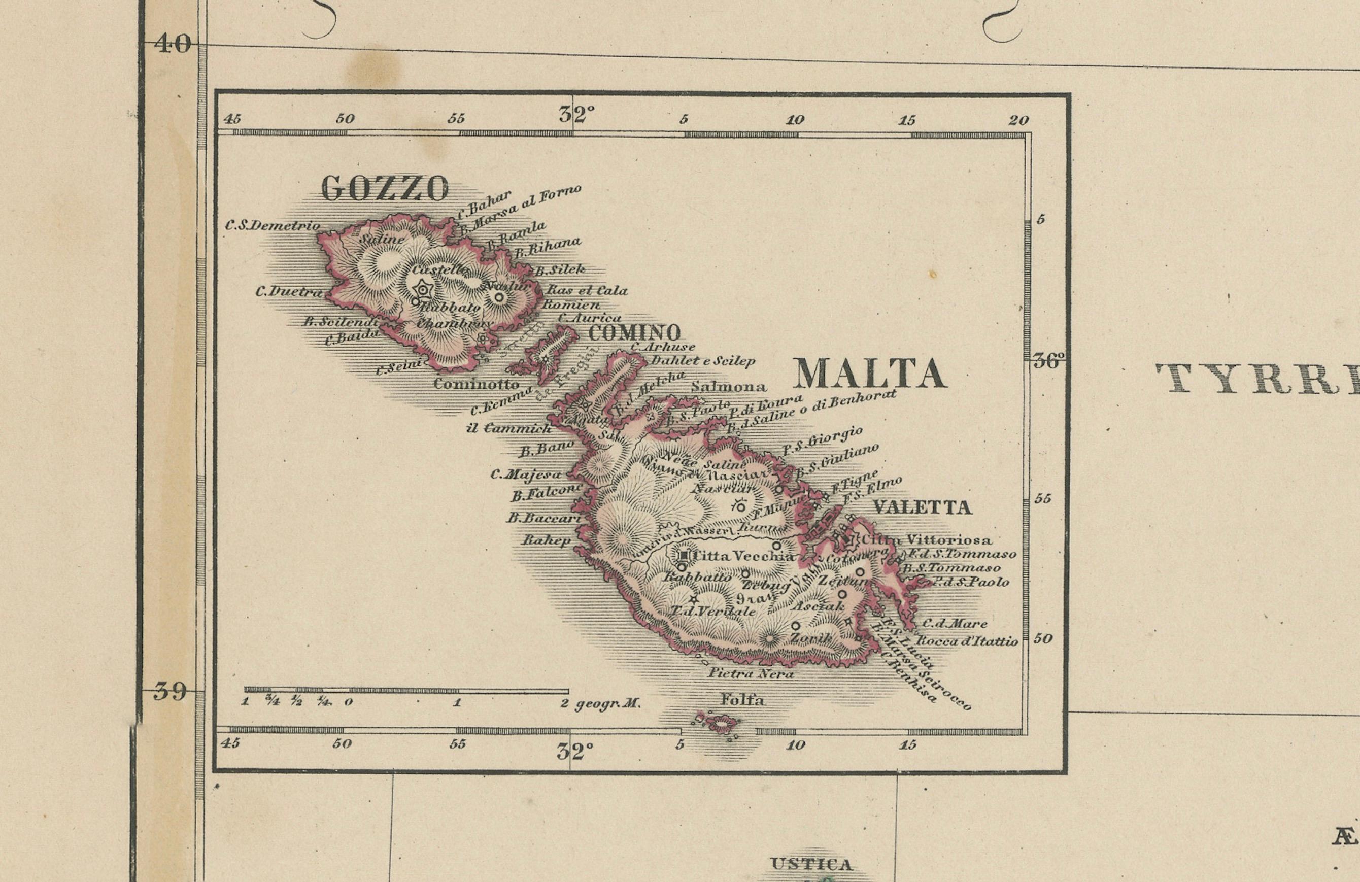 Carte du Royaume des Deux Siciles - Italie du Sud et Sicile 1857 Bon état - En vente à Langweer, NL