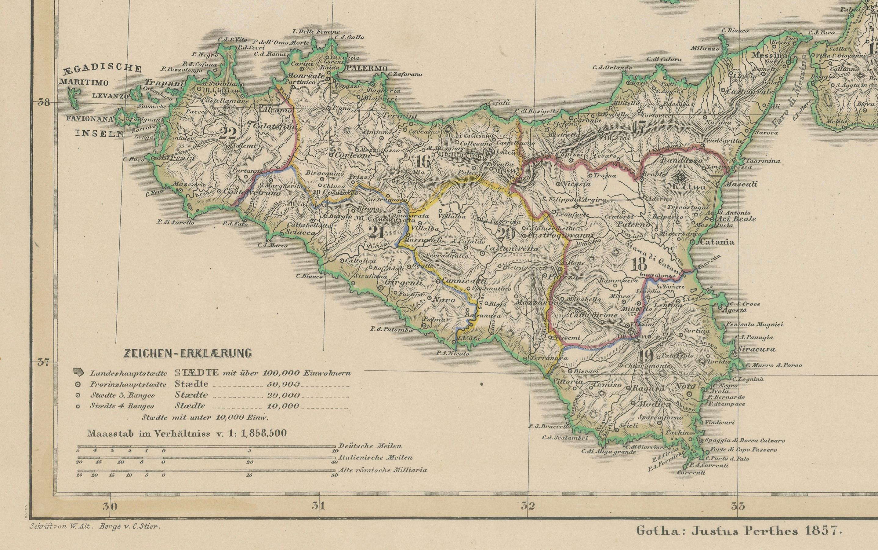 XIXe siècle Carte du Royaume des Deux Siciles - Italie du Sud et Sicile 1857 en vente
