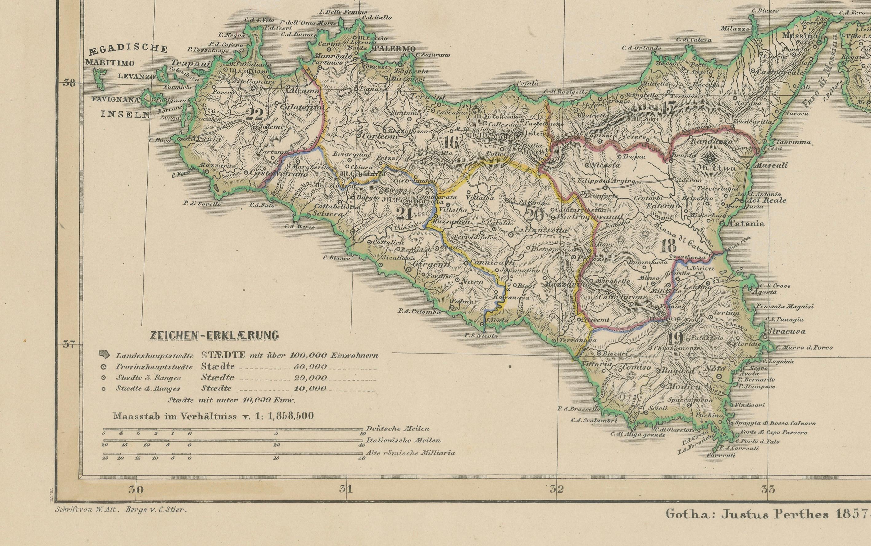 XIXe siècle Carte du Royaume des Deux Siciles - Italie du Sud et Sicile 1857 en vente