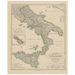 Carte du Royaume des Deux Siciles - Italie du Sud et Sicile 1857