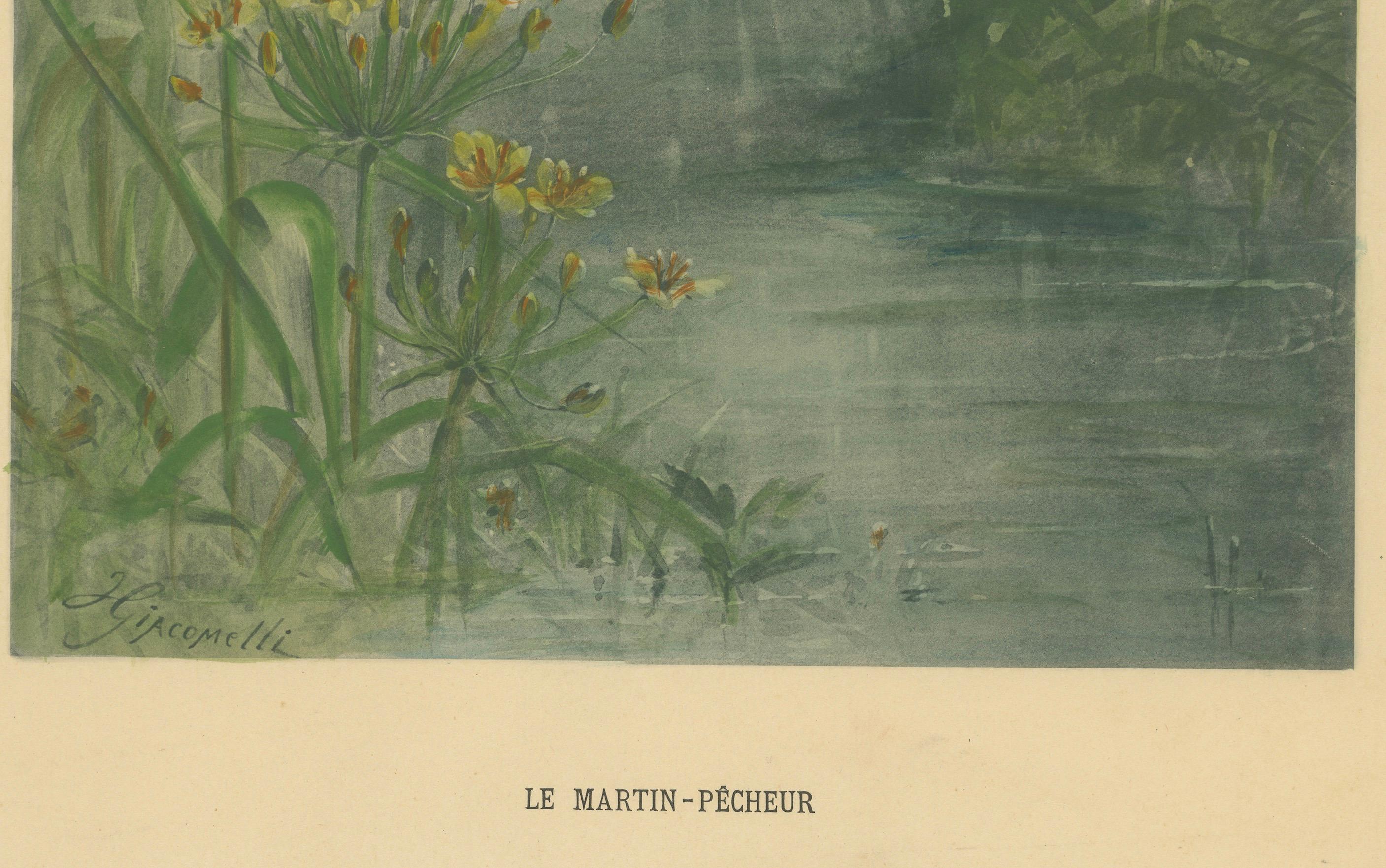 Kingfisher by the Water's Edge - Giacomelli's Tranquil Nature Scene, CIRCA 1891 im Zustand „Gut“ im Angebot in Langweer, NL
