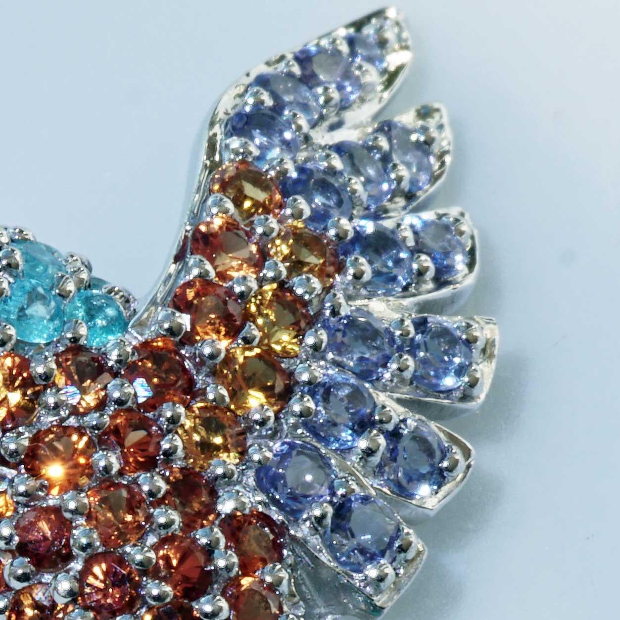 Modern Kingfisher Bird Pendant Paraiba Tourmaline and Spinel most extravagant Colors 