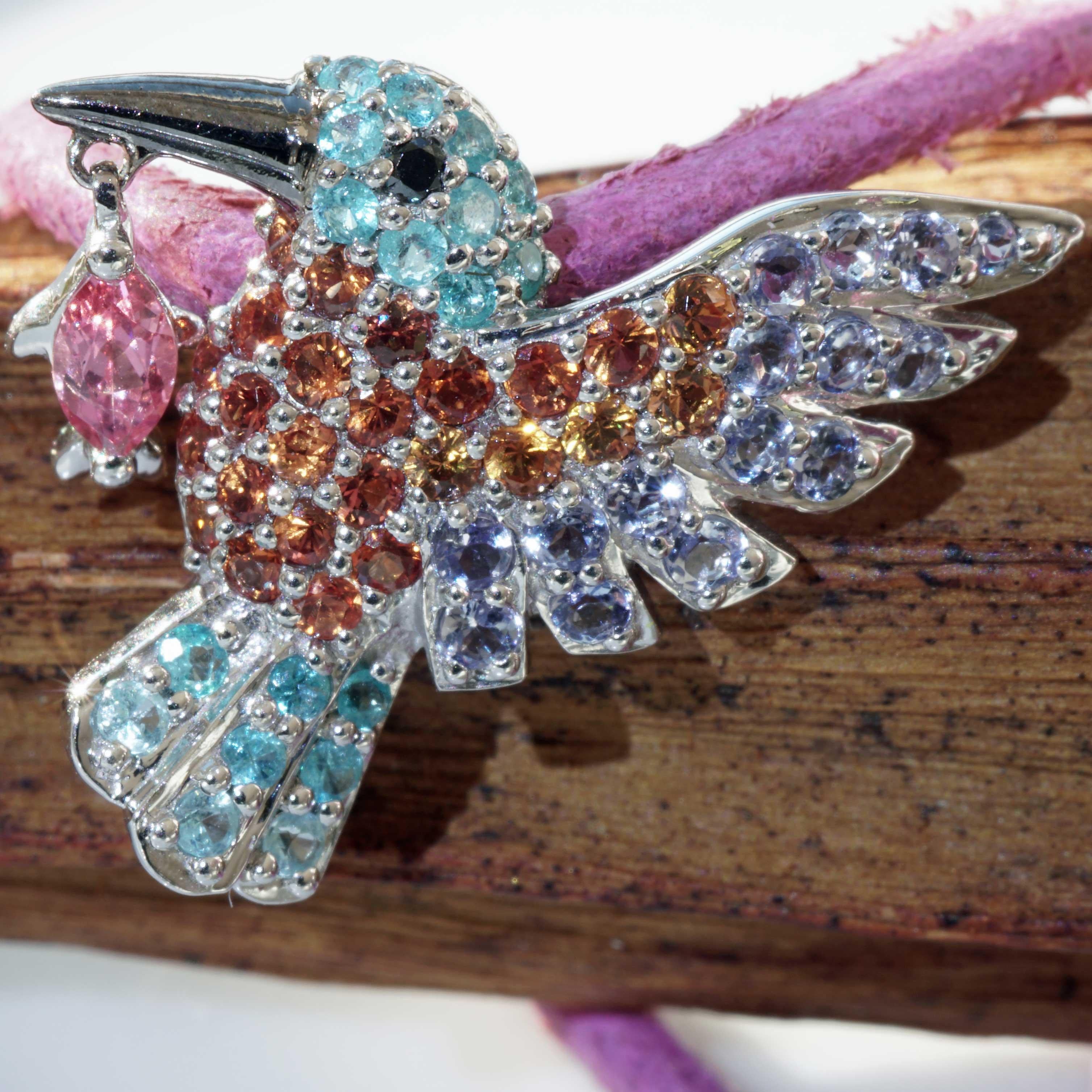 Kingfisher Bird Pendant Paraiba Tourmaline and Spinel most extravagant Colors  For Sale 1