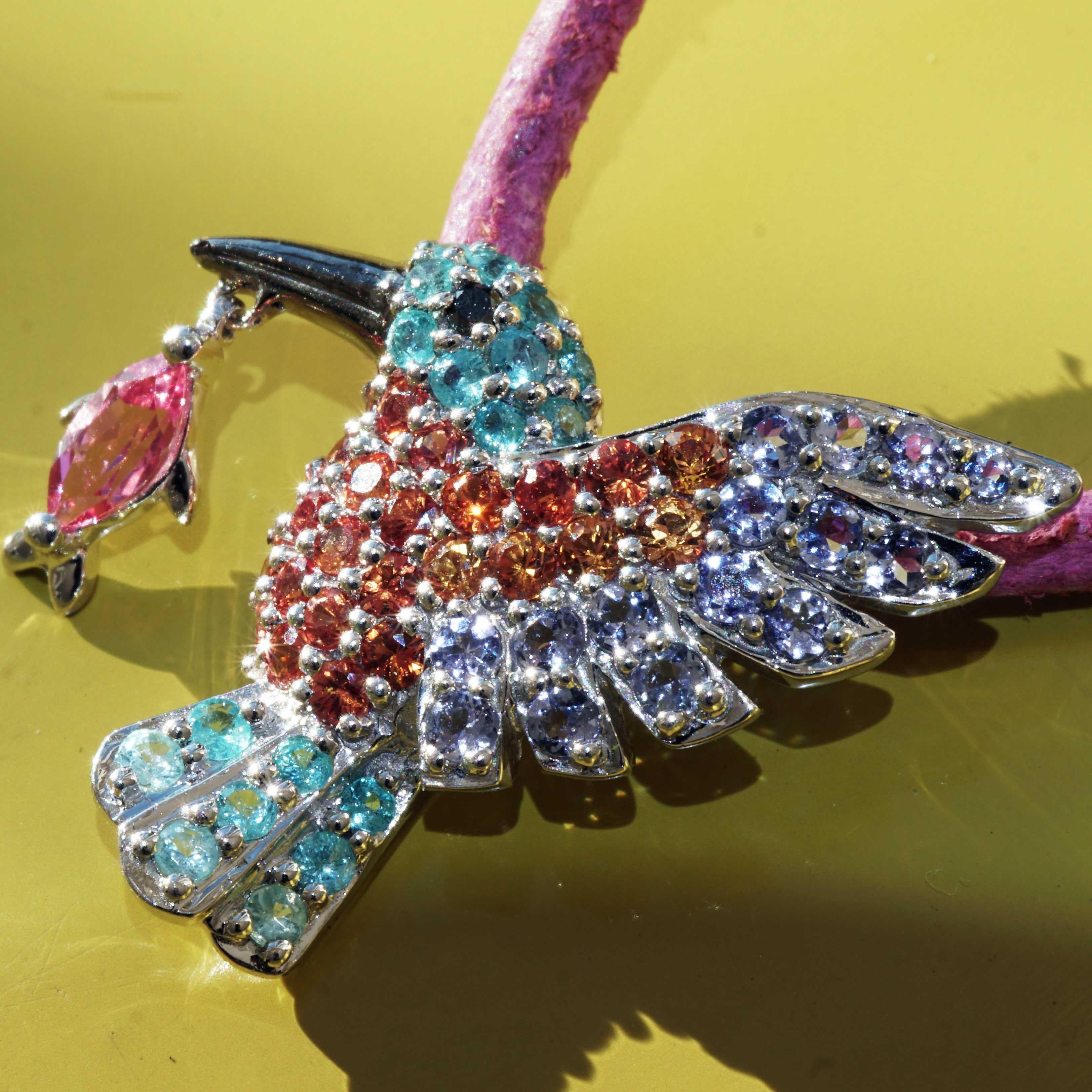 Kingfisher Bird Pendant Paraiba Tourmaline and Spinel most extravagant Colors  3