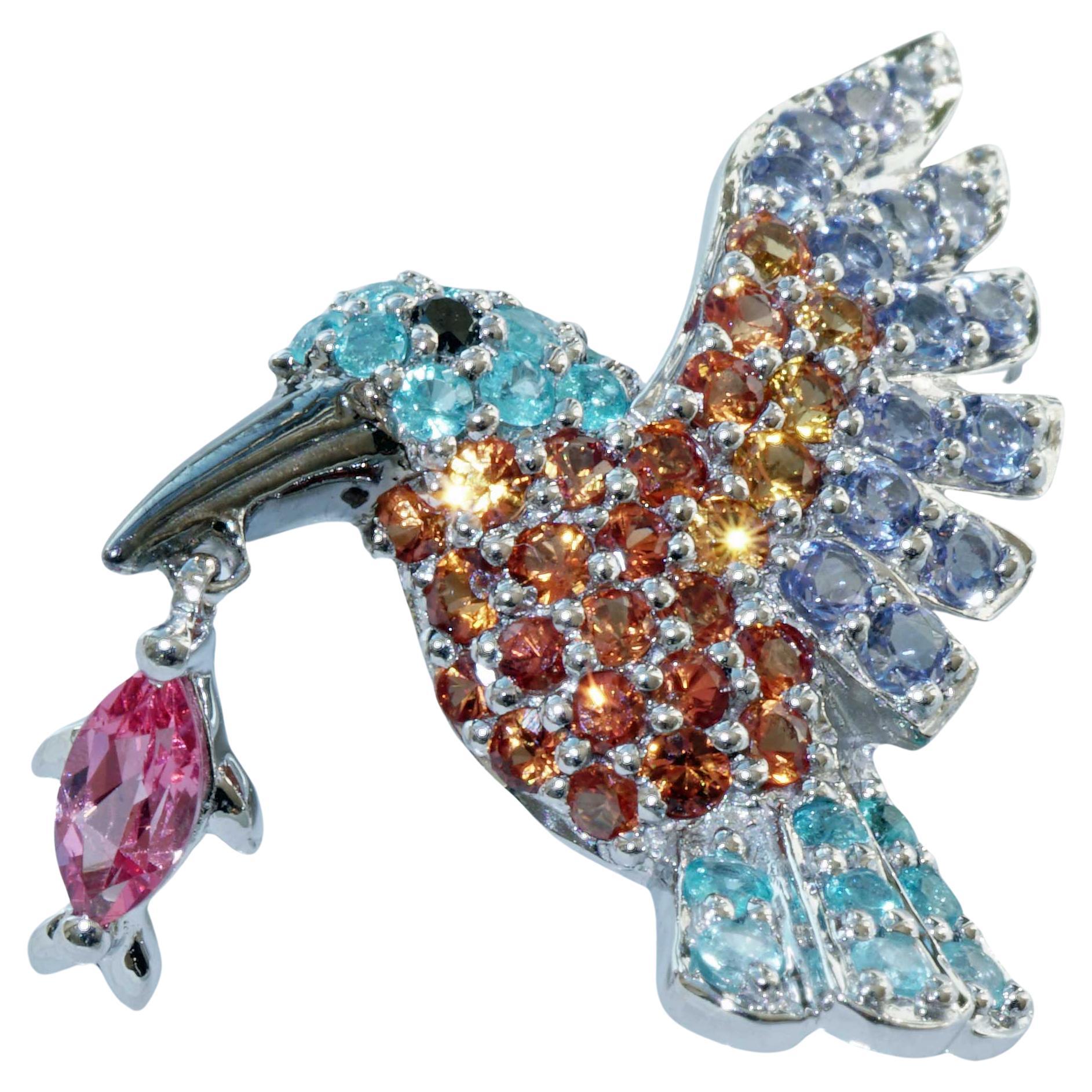 Kingfisher Bird Pendant Paraiba Tourmaline and Spinel most extravagant Colors  For Sale