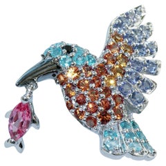 Retro Kingfisher Bird Pendant Paraiba Tourmaline and Spinel most extravagant Colors 