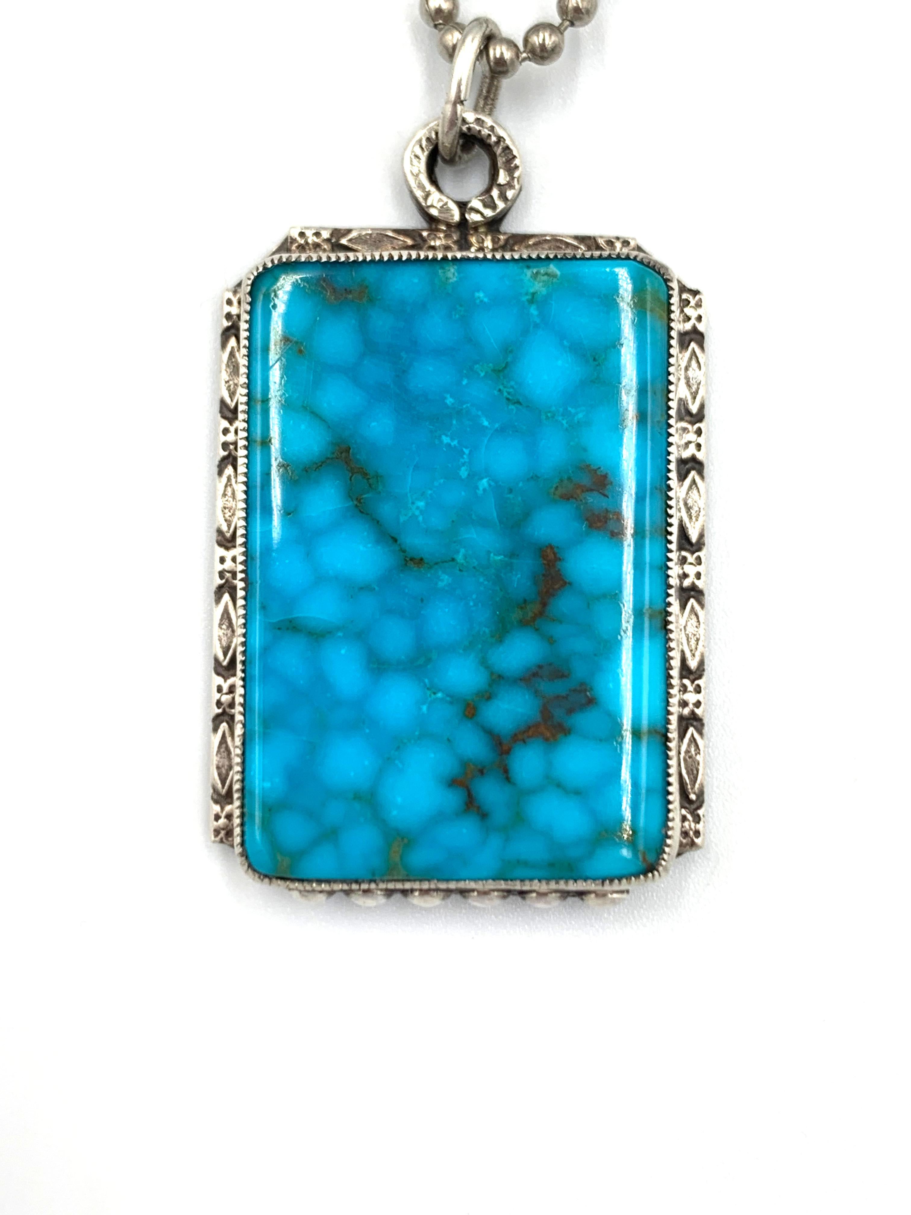 Pendentif dog tag en turquoise Birdseye Kingman. La turquoise de 1 1/2