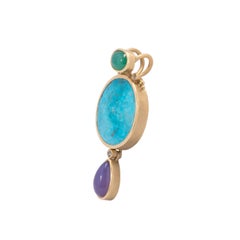 Kingman Turquoise 31ct Persephone Pendant with Holly Agate & Chrysoprase 18K