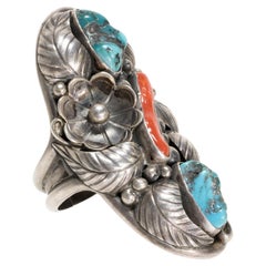 Kingman Turquoise and Coral Ring