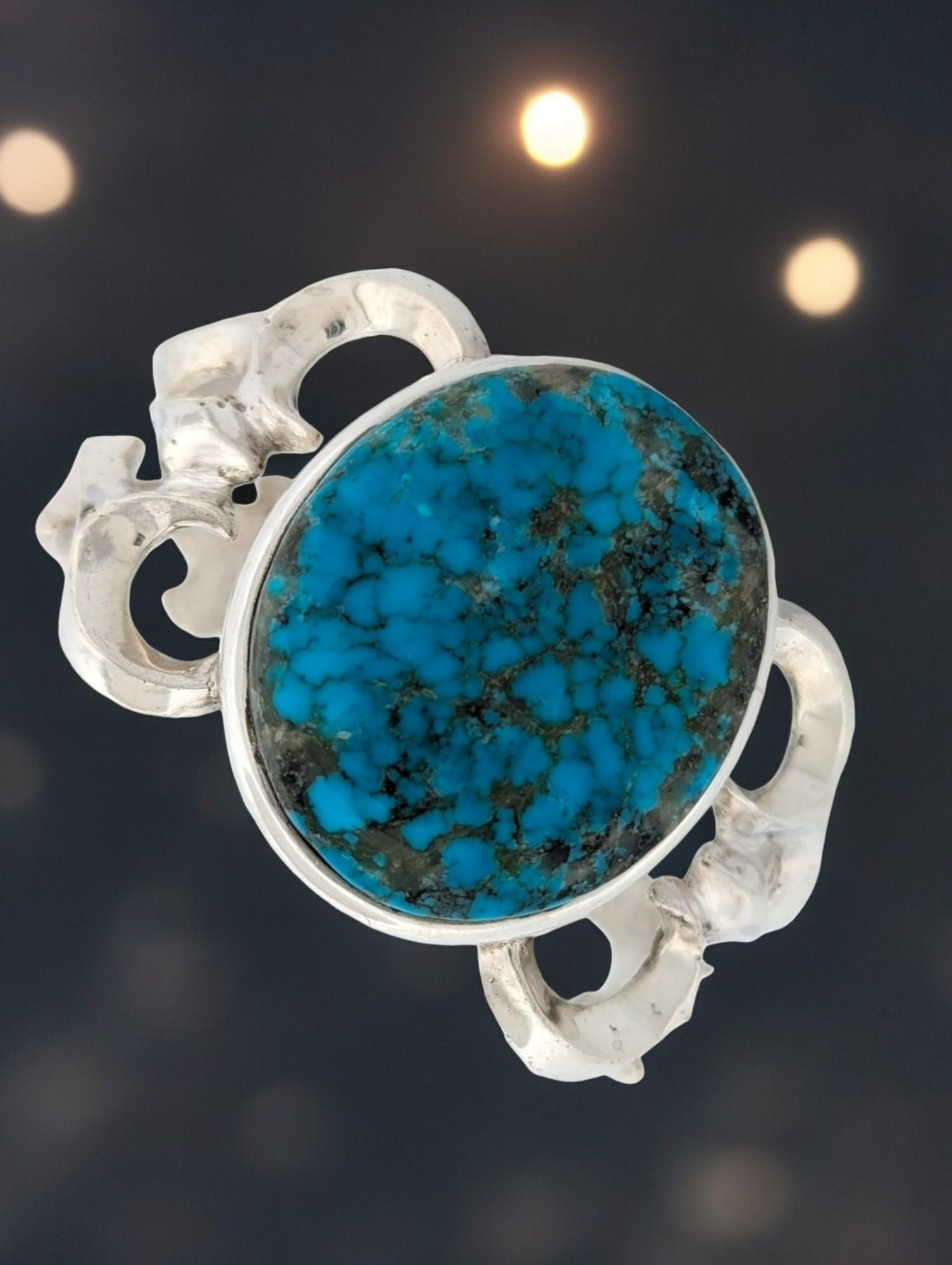 Kingman Thumb Butte Turquoise Cuff Bracelet in Sterling Silver In New Condition For Sale In Greeneville, TN