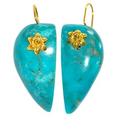 Pendientes de turquesa Kingman en oro amarillo macizo de 18 quilates