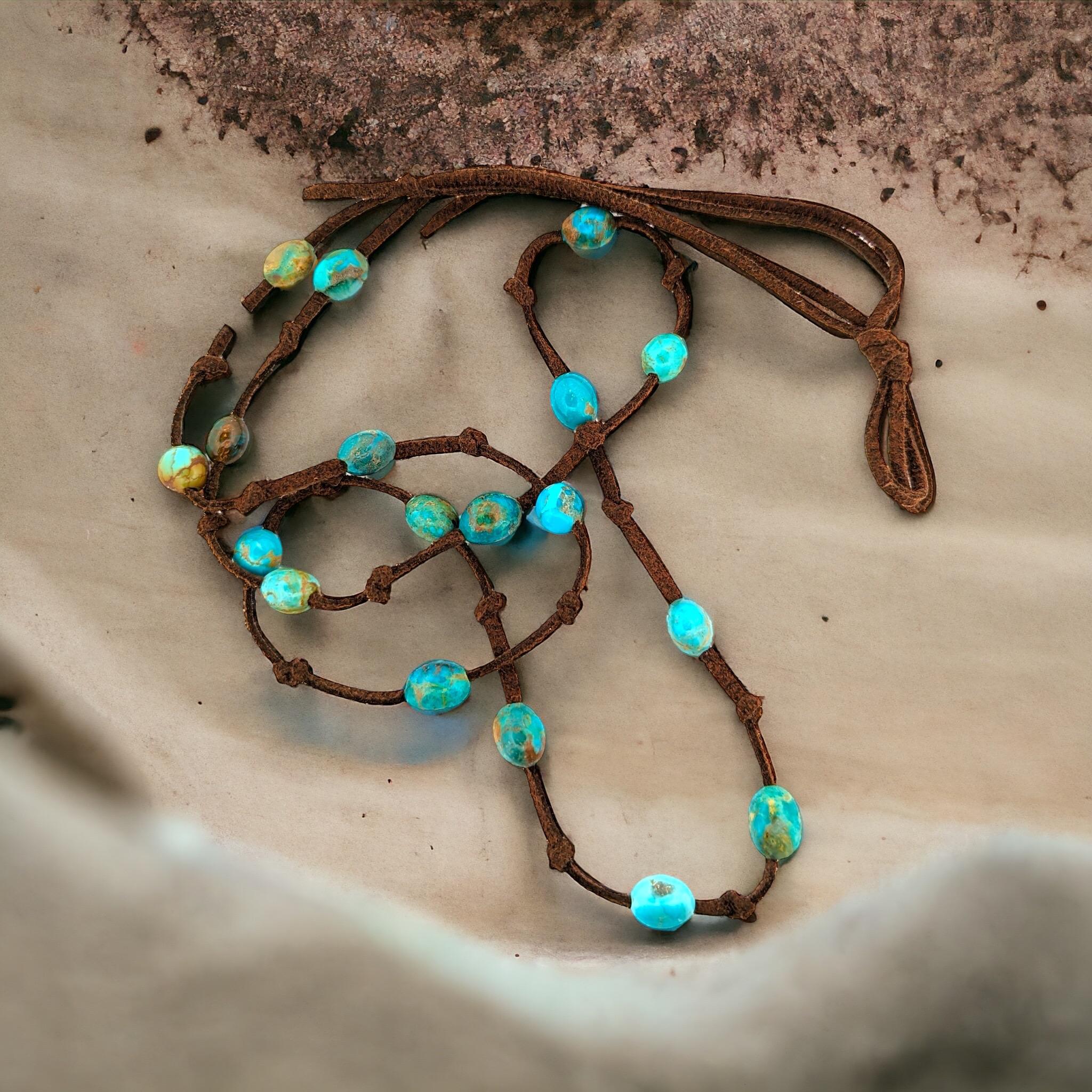 Women's Kingman Turquoise Leather pendant Southwestern Necklace For Sale