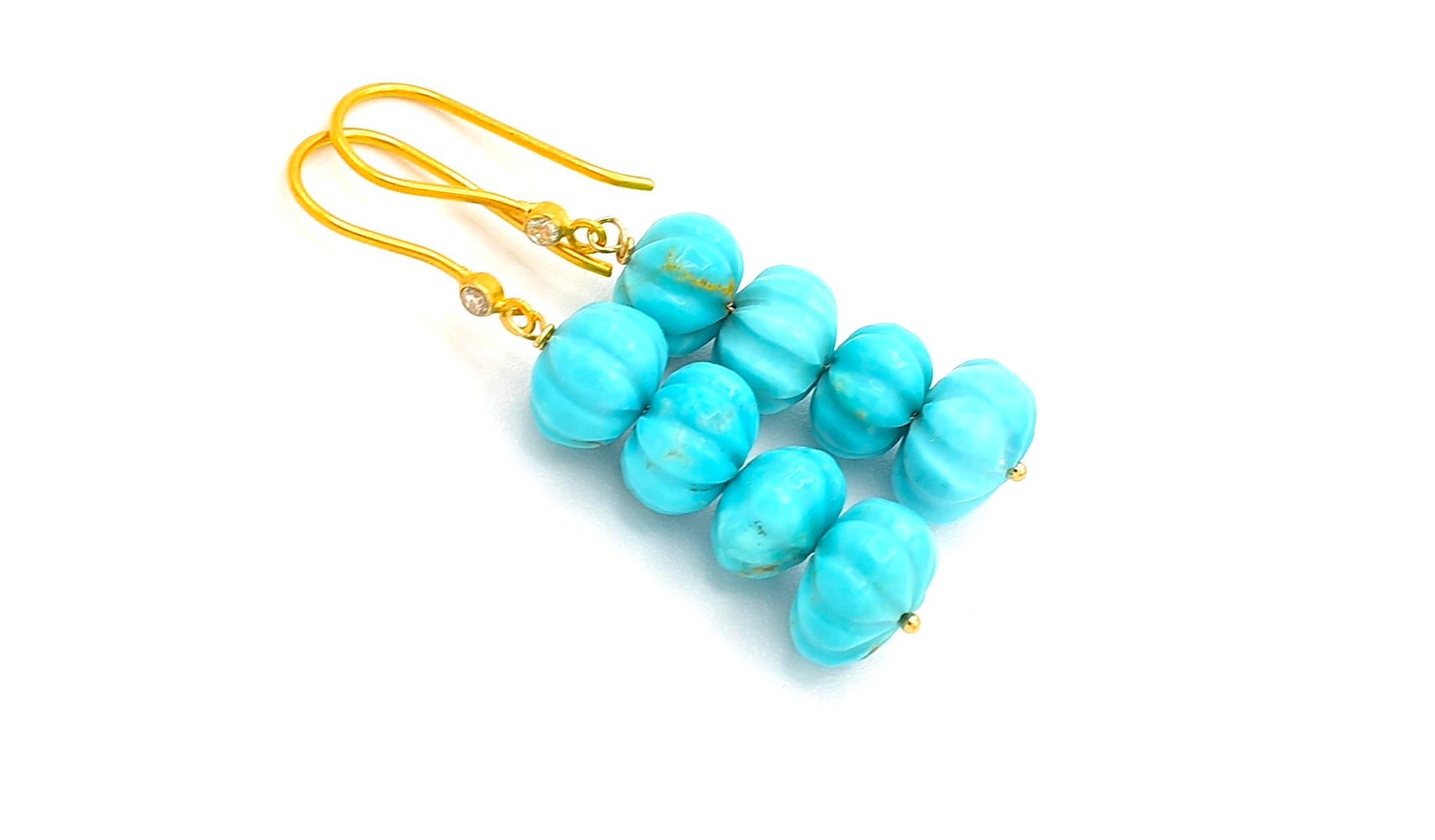 Kingman Turquoise Melon Bead Earrings In New Condition In Astoria, NY