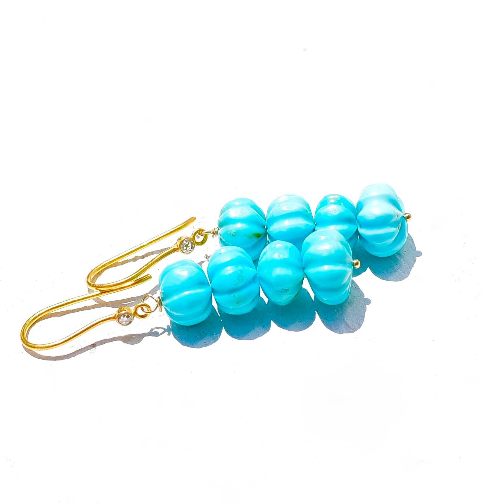 Kingman Turquoise Melon Bead Earrings 1