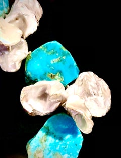Kingman turquoise w/ huge cultured keishi petal shaped pearls and lustrous nacre